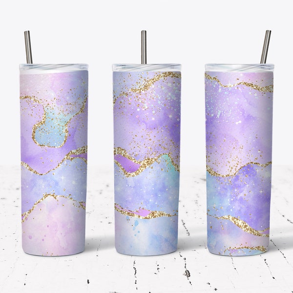 20 OZ  Purple and Gold Glitter Agate Seamless Skinny Tumbler Design - Straight & Tapered Sublimation Wrap Design - Tumbler PNG - Template