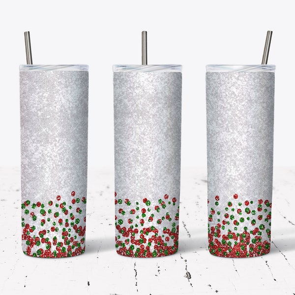 20 OZ Christmas Glitter Border Sublimation skinny Tumbler Design - Straight & Tapered  Sublimation Wrap Design - Tumbler PNG