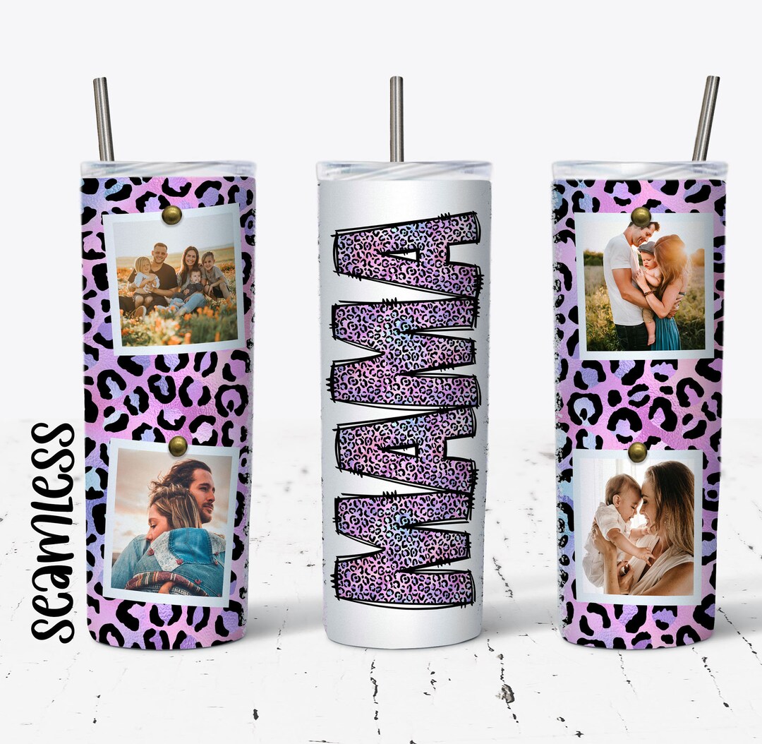 20 OZ Seamless Photo Mama Iridescent Purple Leopard Skinny Tumbler ...