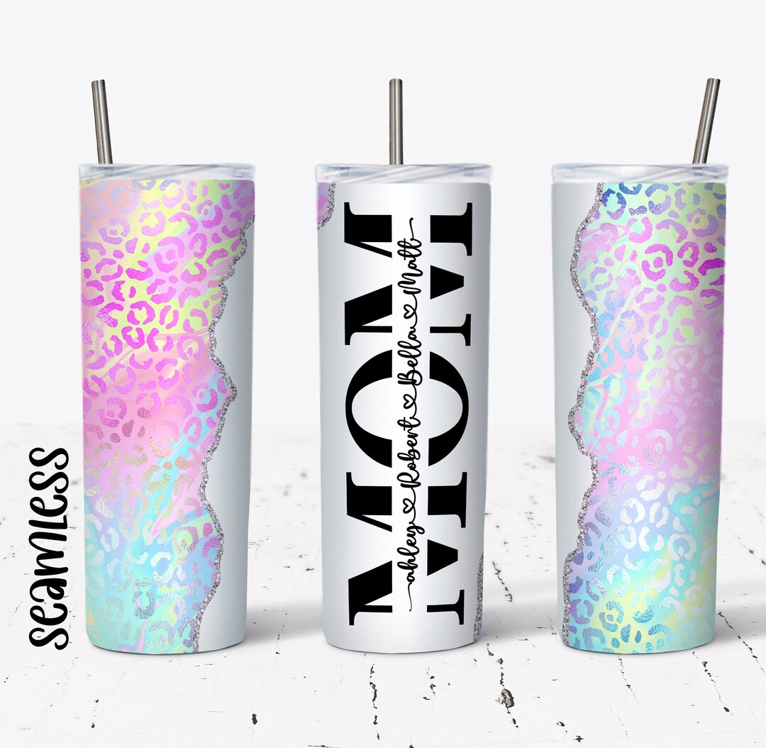 20 OZ Seamless Iridescent Leopard Mom Skinny Tumbler Design - Straight ...
