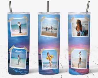 20 OZ Beach Sunset 6 Fotos Diseño de vaso delgado - Diseño de envoltura de sublimación recta y cónica - Vaso PNG - Plantilla