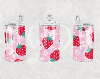 Erdbeer-Schnabeltasse Sublimationsverpackung - 12 Unze gerade Mädchen Schnabeltasse Tumbler Design PNG - Digital Download