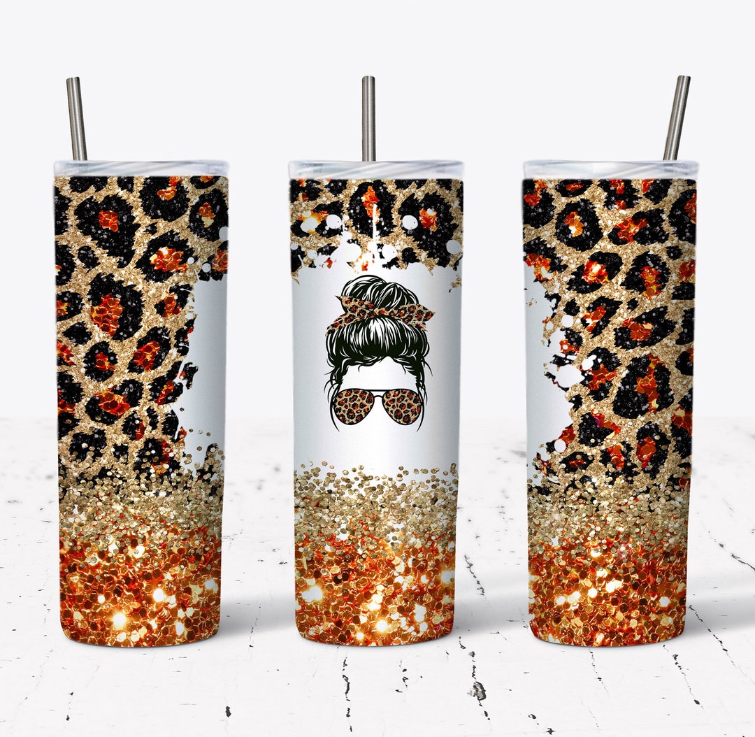 20 OZ Orange Glitter Leopard Mom Life Skinny Tumbler Design - Straight ...