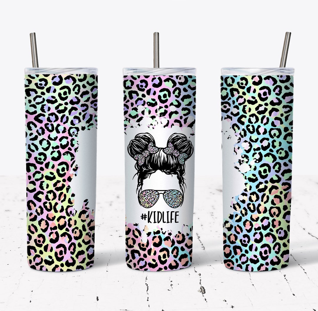 20 OZ Iridescent Leopard Kid Life Skinny Tumbler Design - Straight ...