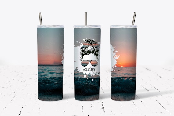 Beach Life Tumbler Wrap Design -20 Oz Skinny tumbler Design-Beach Sunset Straight and Tapered Sublimation Design-Digital Download-PNG
