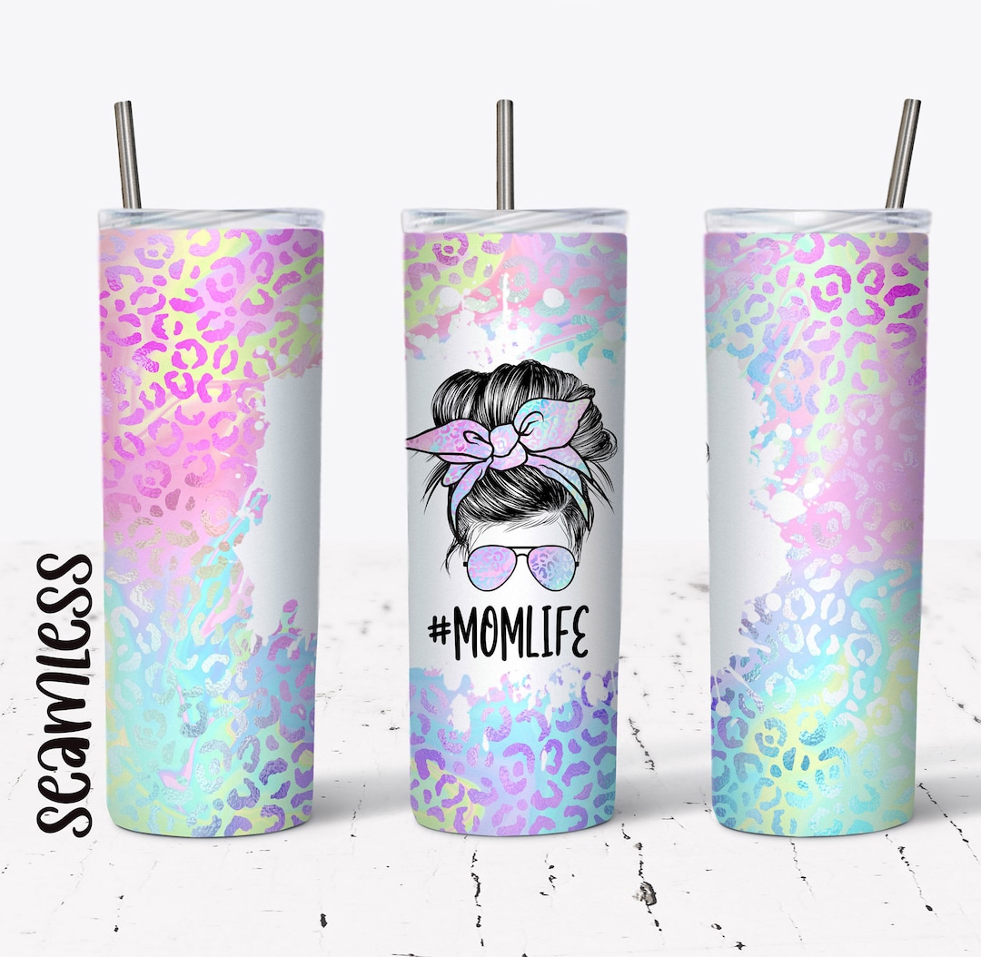20 OZ Seamless Iridescent Leopard Mom Life Skinny Tumbler Design ...