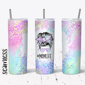 20 OZ Seamless Iridescent Leopard Mom Life Skinny Tumbler  Design - Straight & Tapered Sublimation Wrap Design - Tumbler PNG - Template