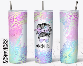 20 OZ Seamless Iridescent Leopard Mom Life Skinny Tumbler  Design - Straight & Tapered Sublimation Wrap Design - Tumbler PNG - Template