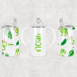 Envoltura de sublimación de Dinosaur Sippy Cup - 12 Oz Straight Sippy Cup Tumbler Diseño PNG - Descarga digital - Agregue su nombre