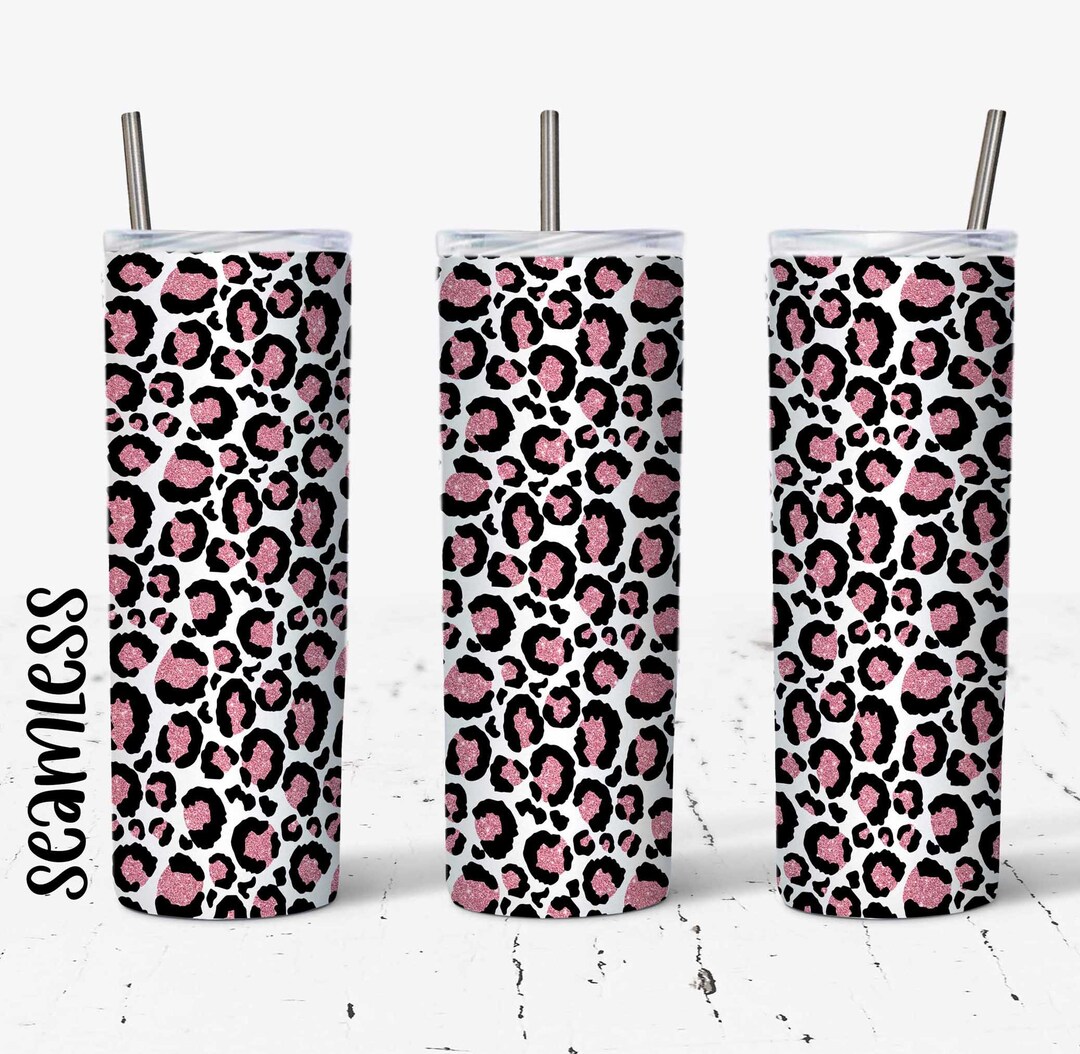 20 OZ Seamless Pink Glitter Leopard Skinny Tumbler Design - Straight ...