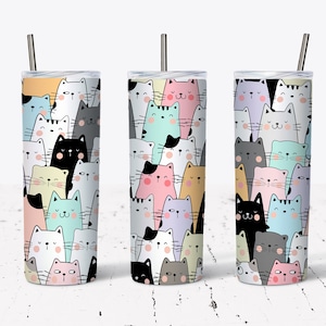 20 OZ Cute Cats Sublimation  Skinny Tumbler Design - Straight & Tapered  Sublimation Wrap Design - Tumbler PNG