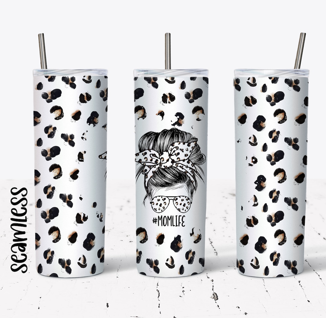 20 OZ Seamless Leopard Mom Life Skinny Tumbler Design - Straight ...