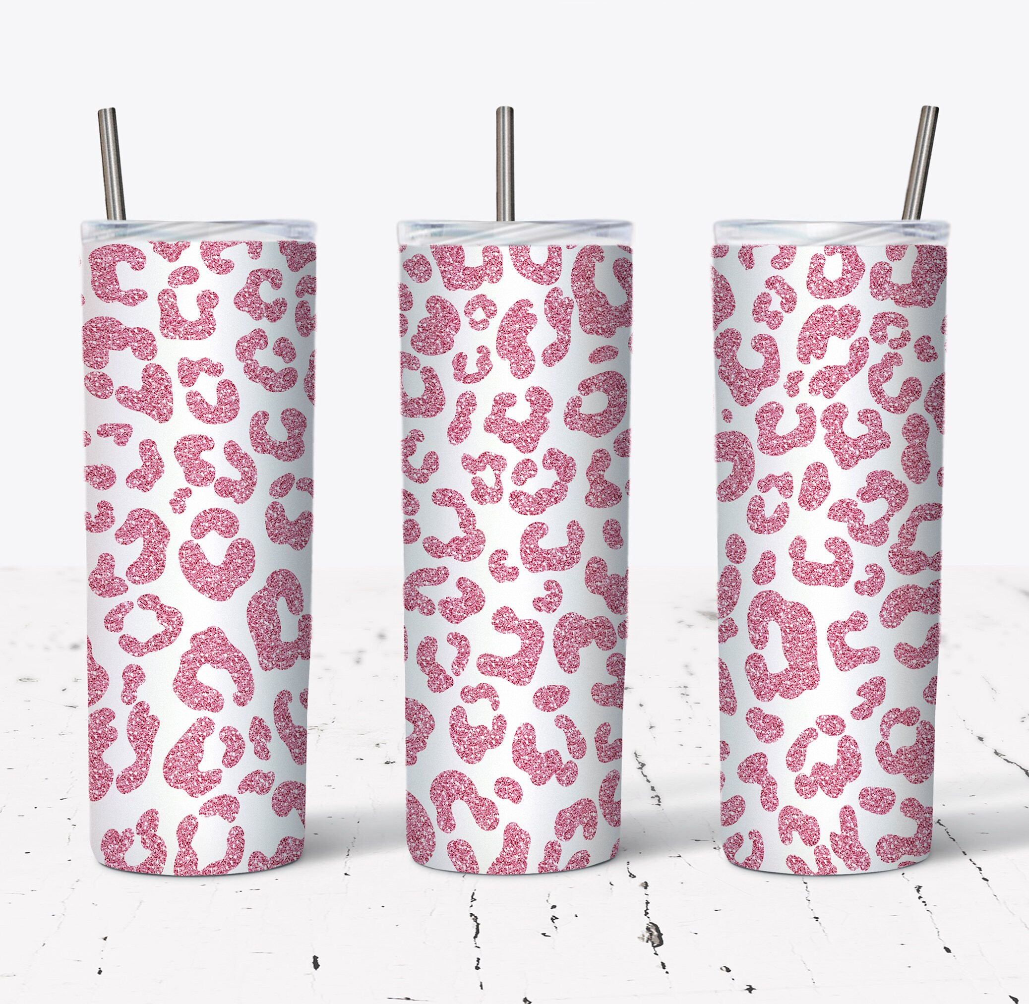 20 OZ Pink Glitter Leopard Cheetah Sublimation Skinny Tumbler Design ...