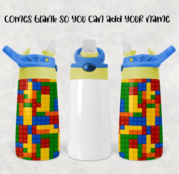 Building Blocks Kids Flip Top Water Bottle Sublimation Design