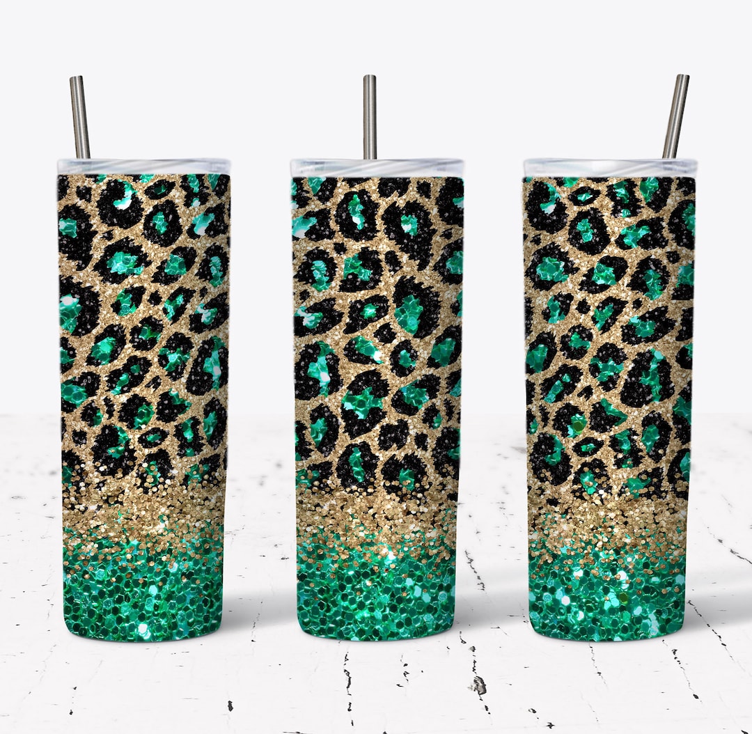 20 OZ Teal Glitter Leopard Skinny Tumbler Design - Straight & Tapered ...