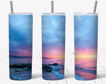 Diseño de vaso delgado de 20 OZ Beach Sunset - Diseño de envoltura de sublimación recta y cónica - Tumbler PNG - Plantilla