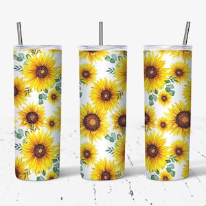 20 OZ Sunflowers Skinny Tumbler Sublimation Design - Straight & Tapered  Sublimation Wrap Design -  Tumbler PNG - Template