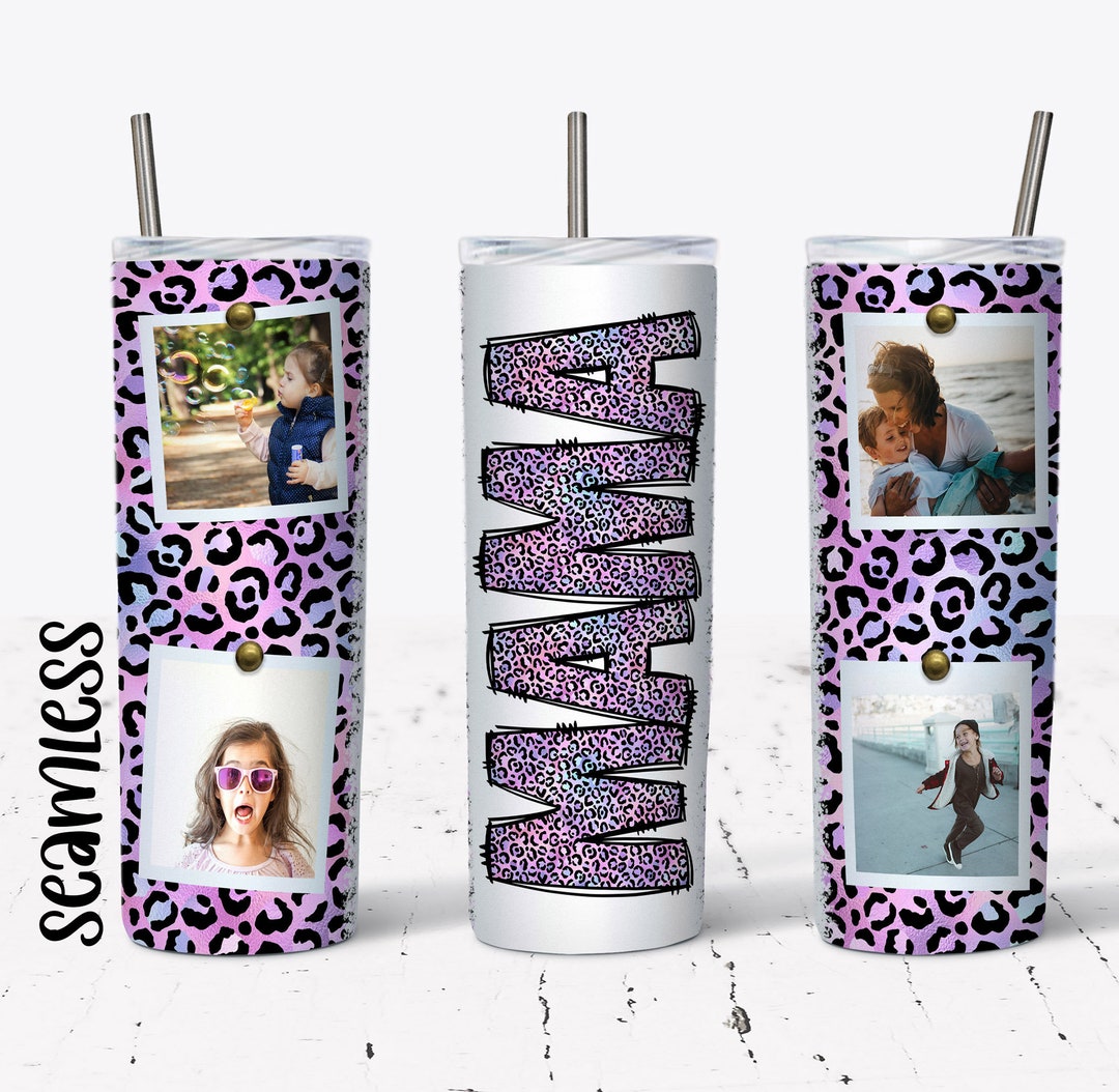 20 OZ Seamless Purple Leopard Mama Photo Skinny Tumbler Design ...