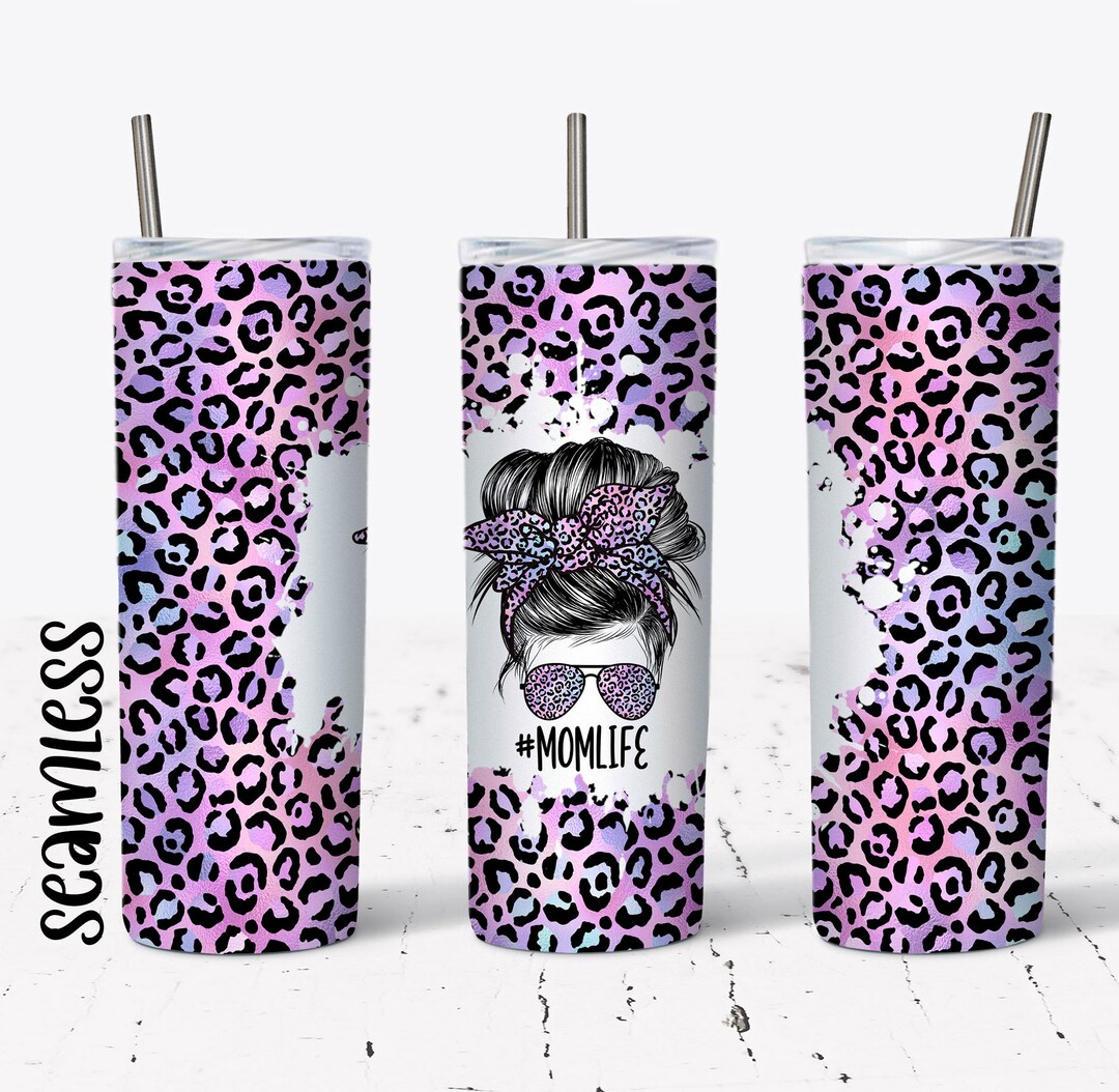 20 OZ Seamless Purple Leopard Mom Life Skinny Tumbler Design - Straight ...