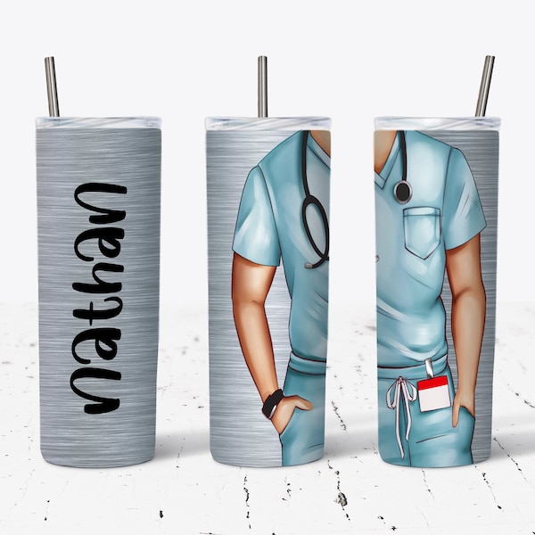 20 OZ  Male Nurse Light Blue Scrubs Skinny Tumbler Design - Straight & Tapered  Sublimation Wrap Design - PNG - Tumbler Template - Add Name