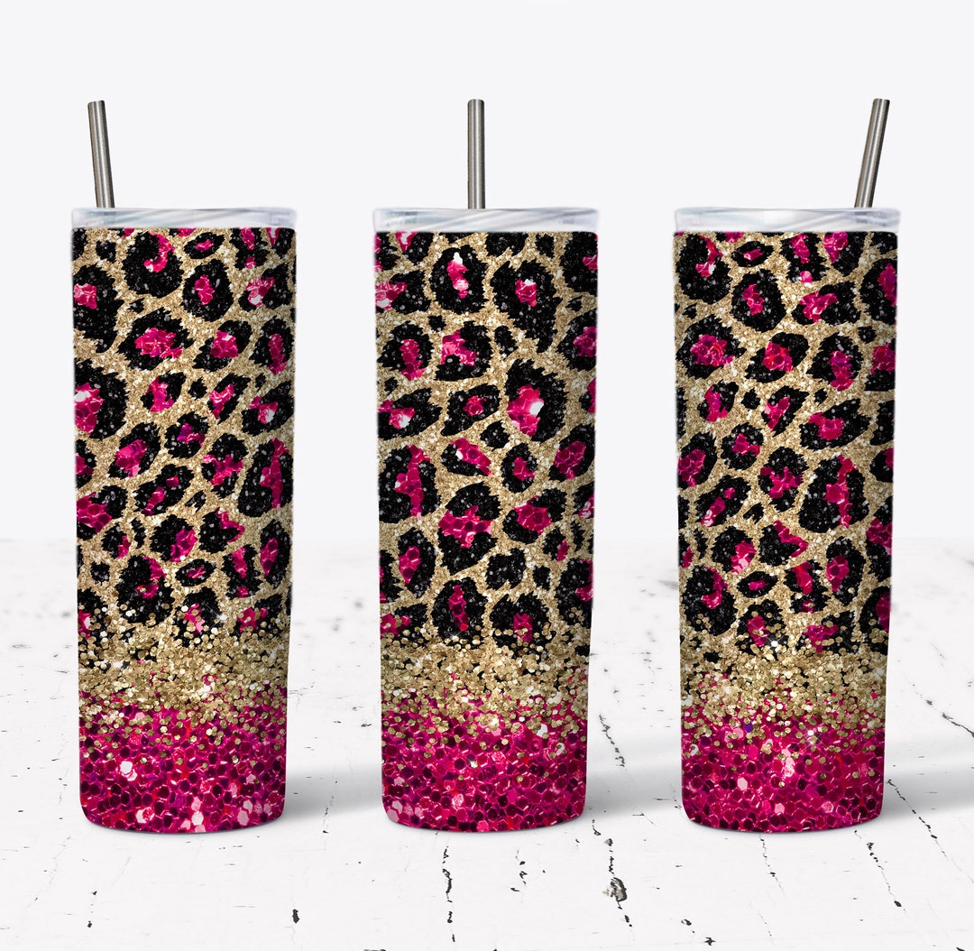 20 OZ Hot Pink Glitter Leopard Skinny Tumbler Design - Straight ...