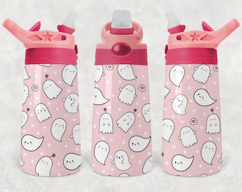 Halloween Cute Ghosts Kids Flip Top Water Bottle Sublimation Design - Straight & Tapered - 12 Oz Flip Top Design - Flip Top Sippy Cup PNG