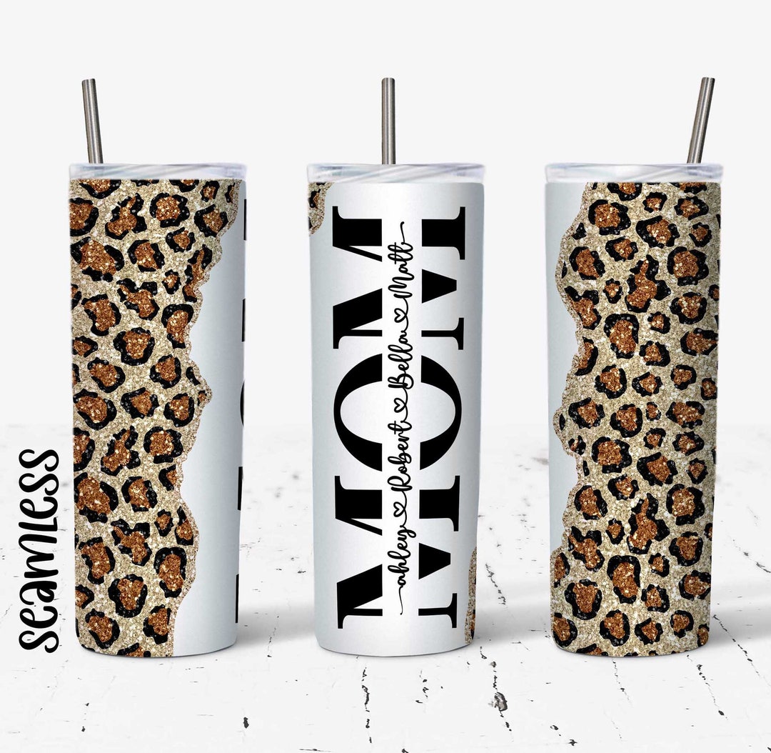 20 OZ Glitter Leopard Mom Skinny Tumbler Design - Straight & Tapered ...