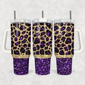Purple Leopard 40oz Quencher Tumbler Wrap - Seamless PNG Tumbler Design Sublimation Designs Downloads - Sublimation Tumbler With Handle Wrap