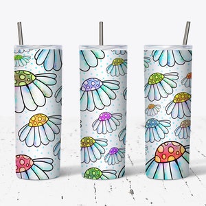 20 OZ Colorful Daisy Sublimation Skinny Tumbler Design - Straight & Tapered Sublimation Wrap Design - Tumbler PNG - Template