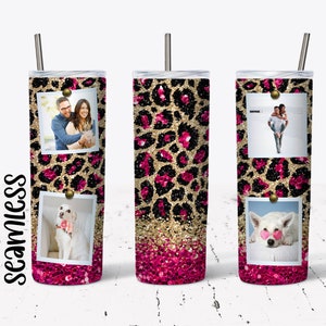 20 OZ Seamless Hot Pink Glitter Leopard Photo Skinny Tumbler Design ...