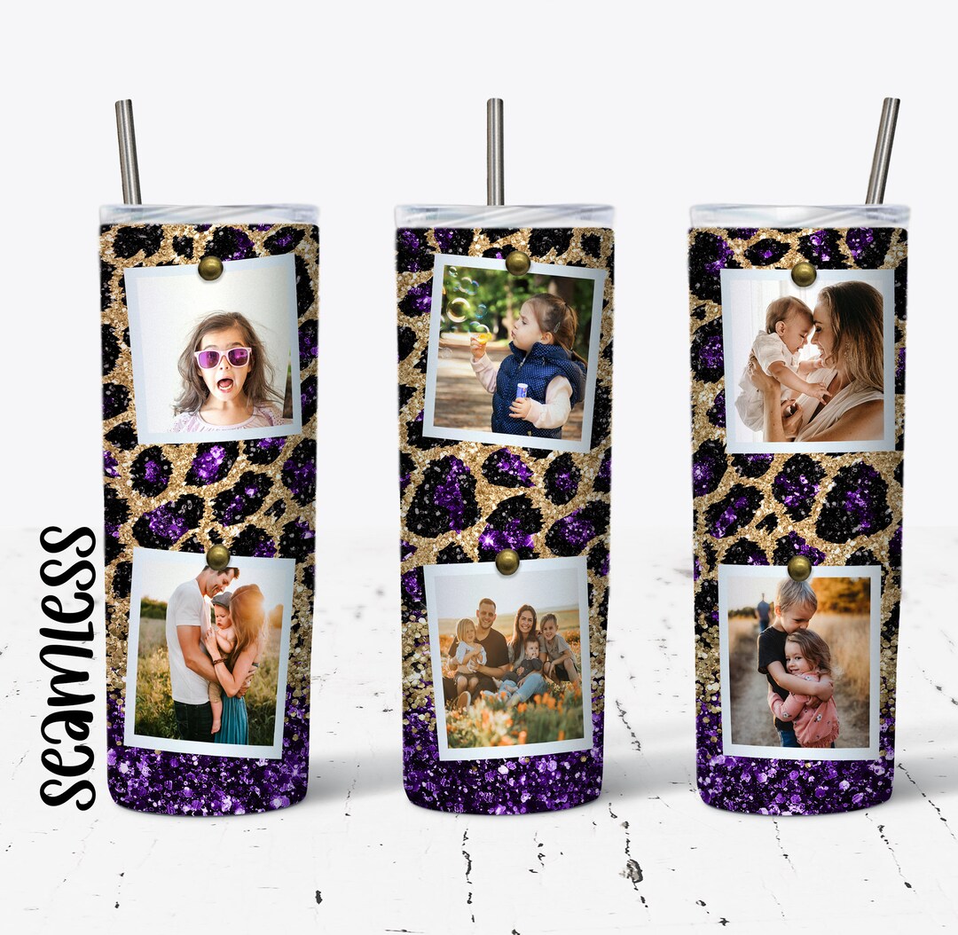 20 OZ Seamless Purple Glitter Leopard Photo Skinny Tumbler Design ...