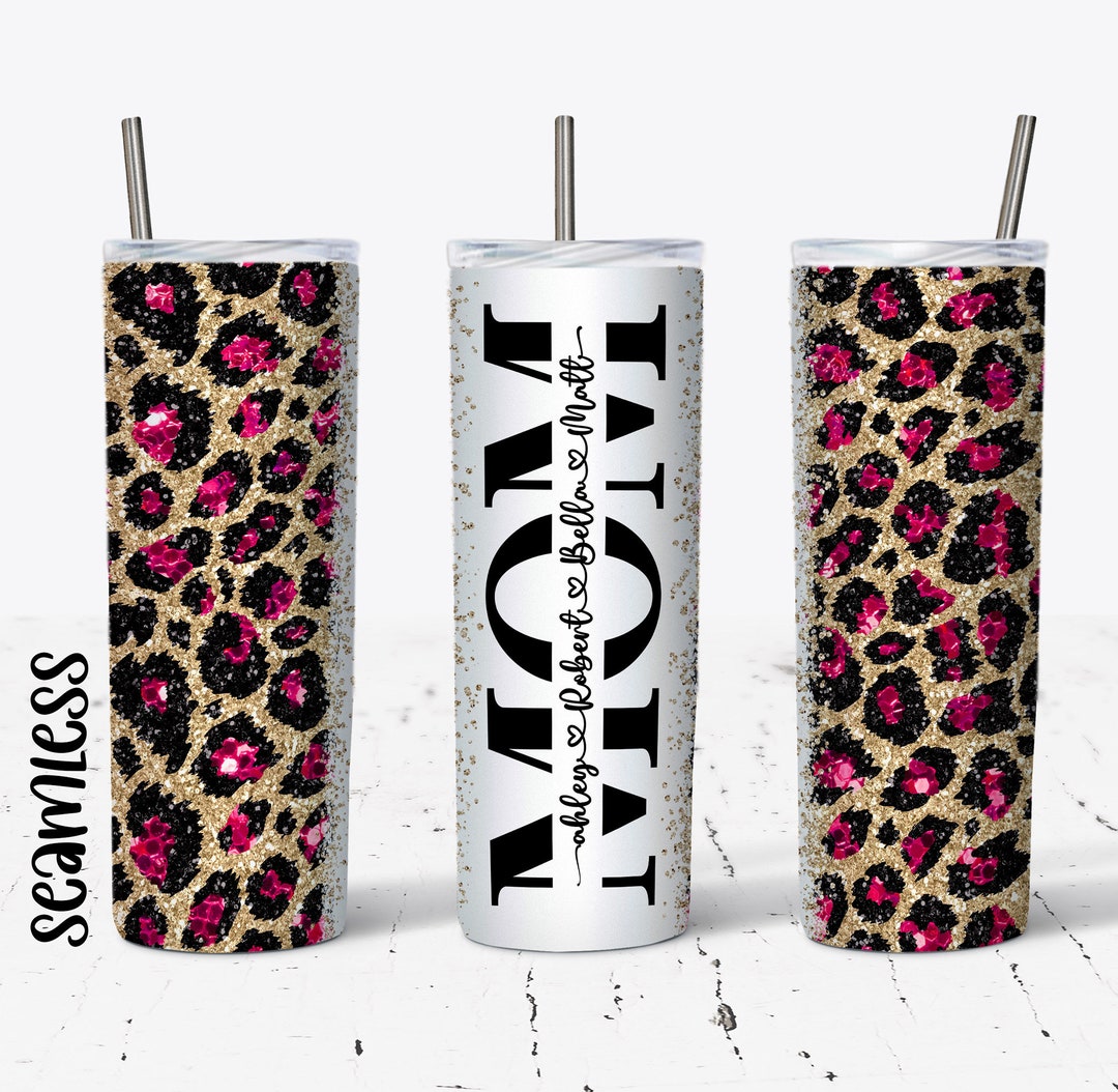20 OZ Seamless Hot Pink Glitter Leopard Mom Skinny Tumbler Design ...