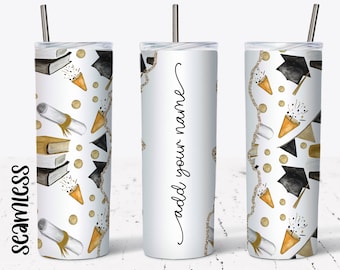 Design sottile per bicchiere da laurea senza cuciture da 20 OZ - Design dritto per sublimazione - Tumbler PNG - Aggiungi nome