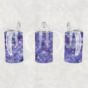 Purple Mermaid Scales Sippy Cup Sublimation Wrap - 12 Oz Straight Girls Sippy Cup Tumbler Design PNG - Digital Download