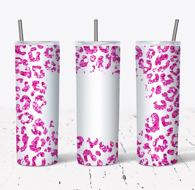 20 OZ Hot Pink Glitter Leopard Sublimation Skinny Tumbler Design ...