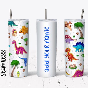 Dinosaurier fügen Sie Ihren eigenen Textnamen hinzu Tumbler Wrap - 20 Oz Skinny Tumbler - Sublimationsdesign - Digitaler Download - Nahtloser Tumble PNG