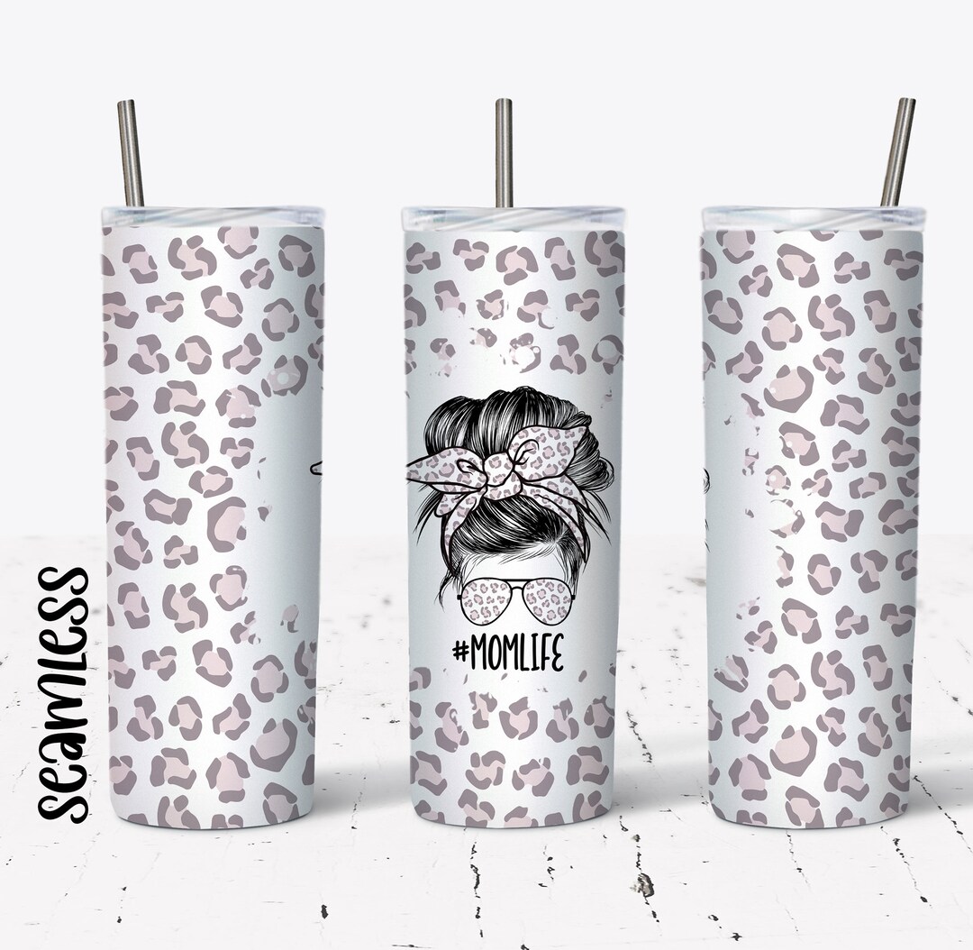 20 OZ Seamless Pink Leopard Mom Life Skinny Tumbler Design - Straight ...