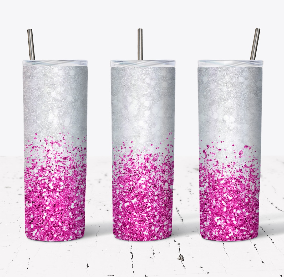 20 OZ Hot Pink Glitter Border Skinny Tumbler Sublimation Design ...