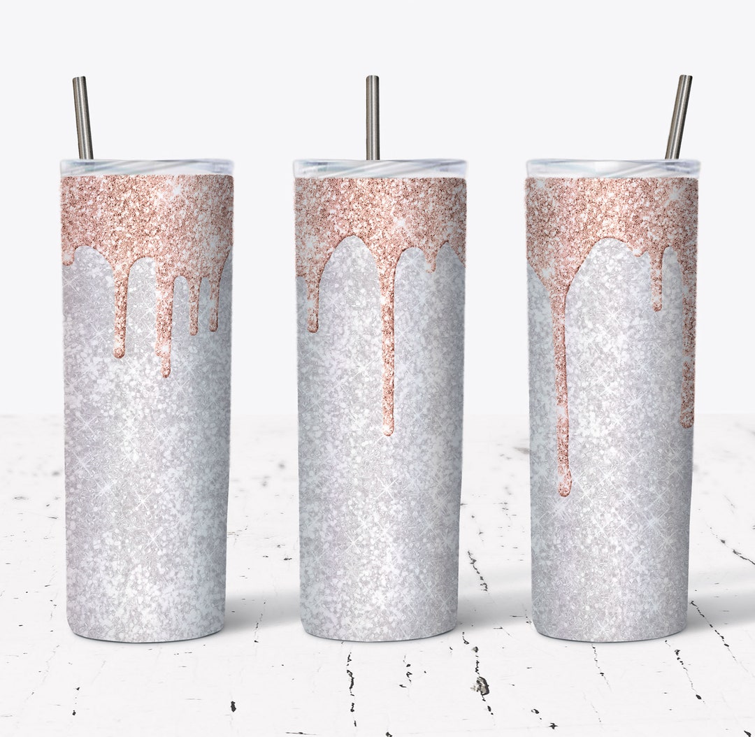 20 OZ Pink Glitter Drip Sublimation Skinny Tumbler Design - Straight ...
