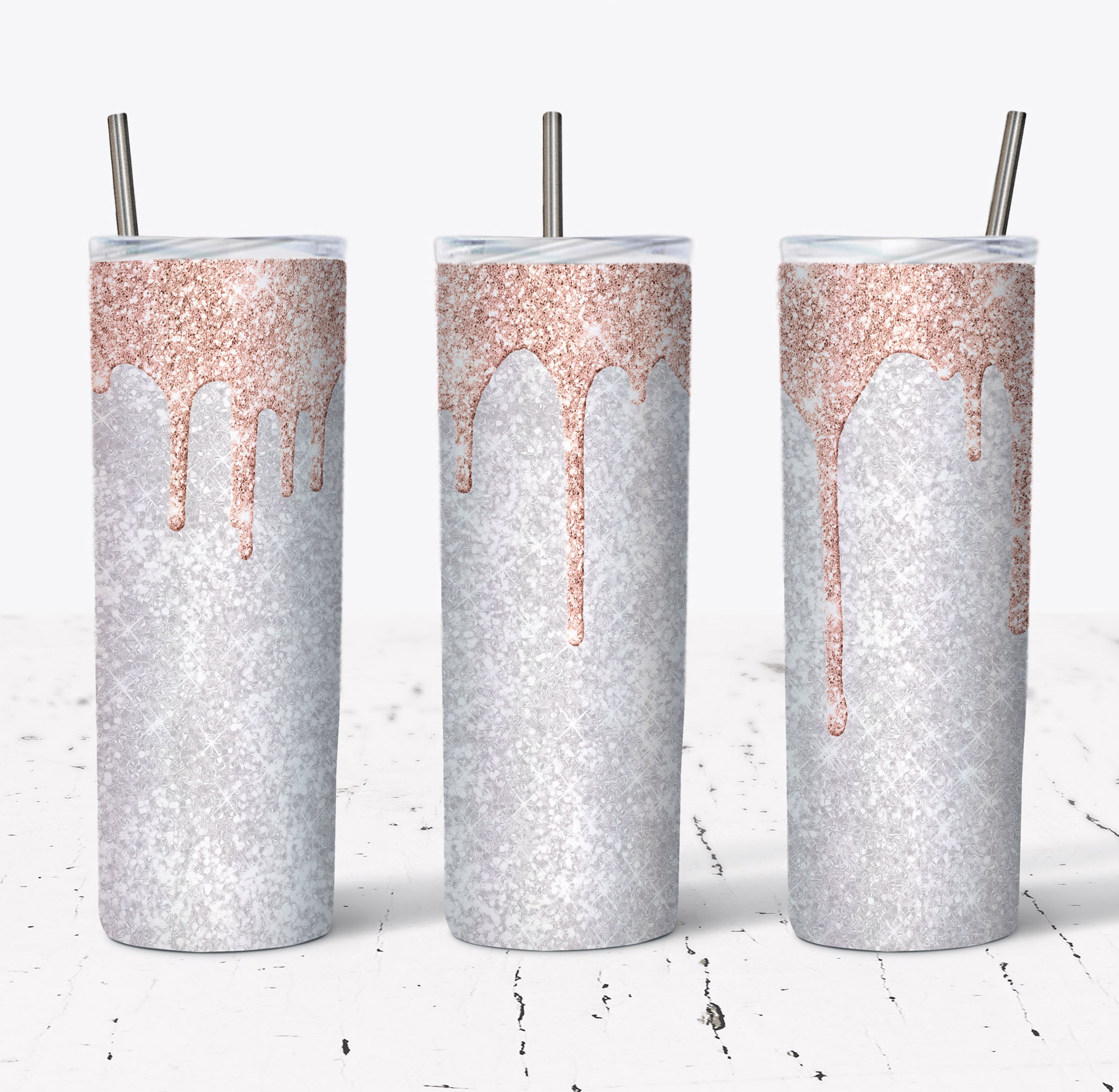 20 OZ Pink Glitter Drip Sublimation Skinny Tumbler Design - Straight ...