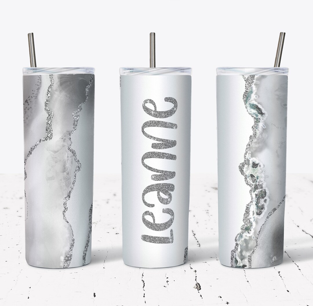 20 OZ Silver Glitter Agate Sublimation Skinny Tumbler Design - Straight ...