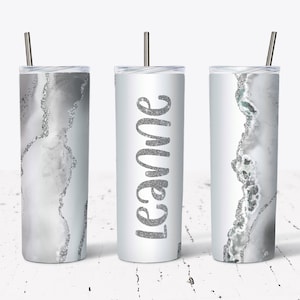 20 OZ  Silver  Glitter Agate Sublimation Skinny Tumbler Design - Straight & Tapered Sublimation Wrap Design - Tumbler PNG - Template