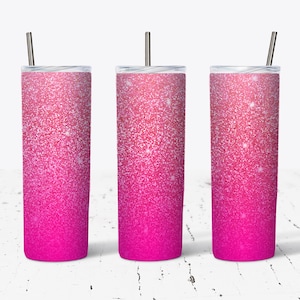 20 OZ Hot Pink Gradient Glitter Skinny Tumbler  Design - Straight & Tapered Sublimation Wrap Design - Tumbler PNG - Template