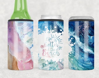 Life Is Better At The Beach 4 in 1 Can Cooler Wrap -  Beach Can Cooler Sublimation Design PNG - Instant Digital Download
