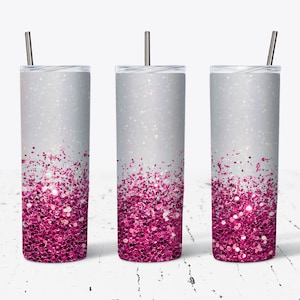 30 OZ Hot Pink Glitter Border Sublimation Skinny Tumbler Design - Straight & Tapered Sublimation Wrap Design - Tumbler PNG - Template