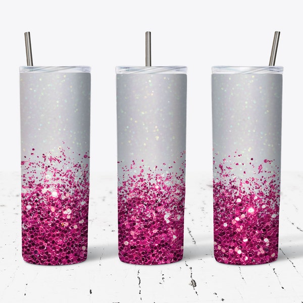 30 OZ Hot Pink Glitter Border Sublimation Skinny Tumbler Design - Straight & Tapered Sublimation Wrap Design - Tumbler PNG - Template