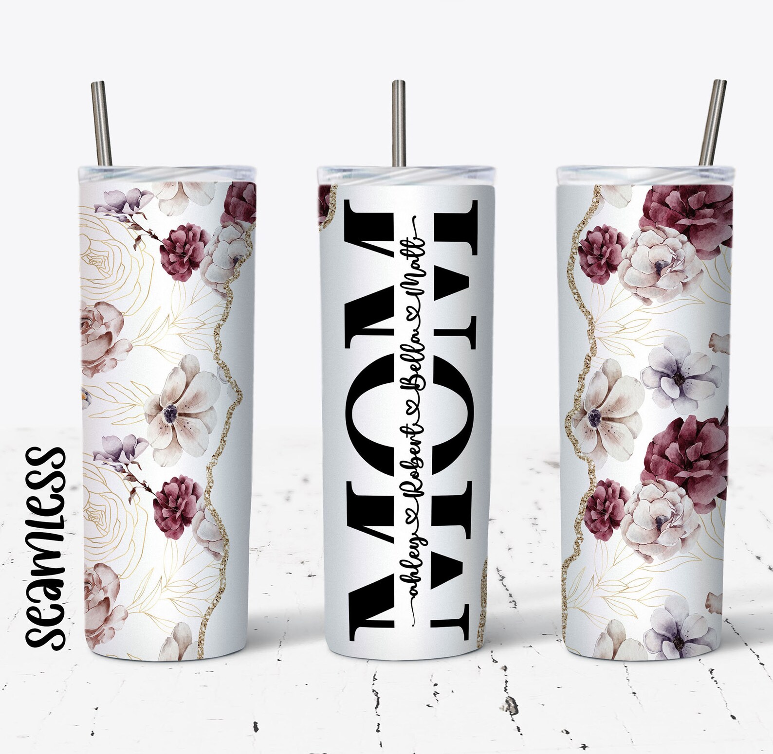 20 OZ Floral Mom Skinny Tumbler Design - Straight Sublimation Wrap ...