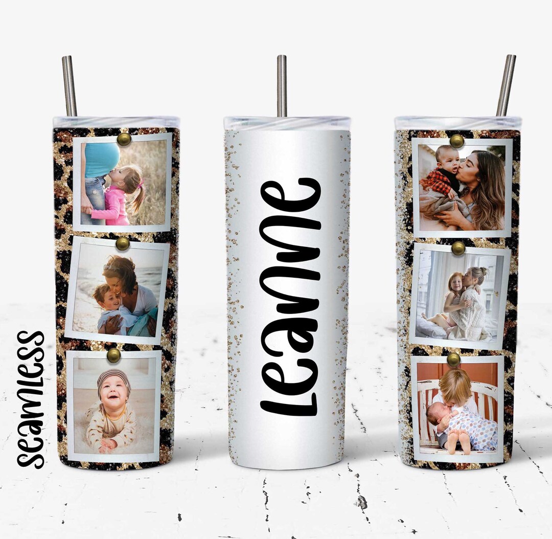 20 OZ Seamless Glitter Leopard Photo Skinny Tumbler Design - Straight ...