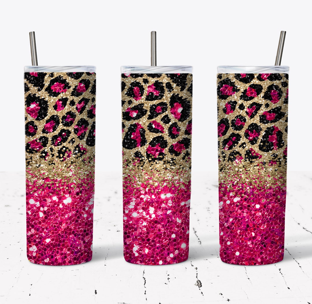 Pink Glitter Leopard Tumbler Wrap - 20 Oz Skinny Tumbler Sublimation ...