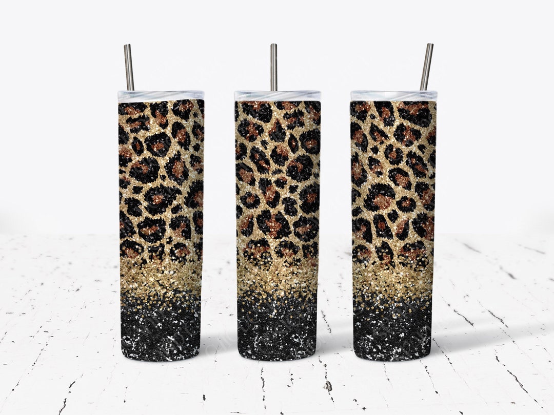 Leopard and Black Glitter Tumbler Design-20 Oz Skinny Tumbler Design ...